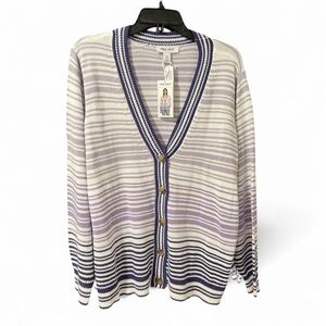 NINE WEST Women's Ombre Striped Button Up Sweater Size Large